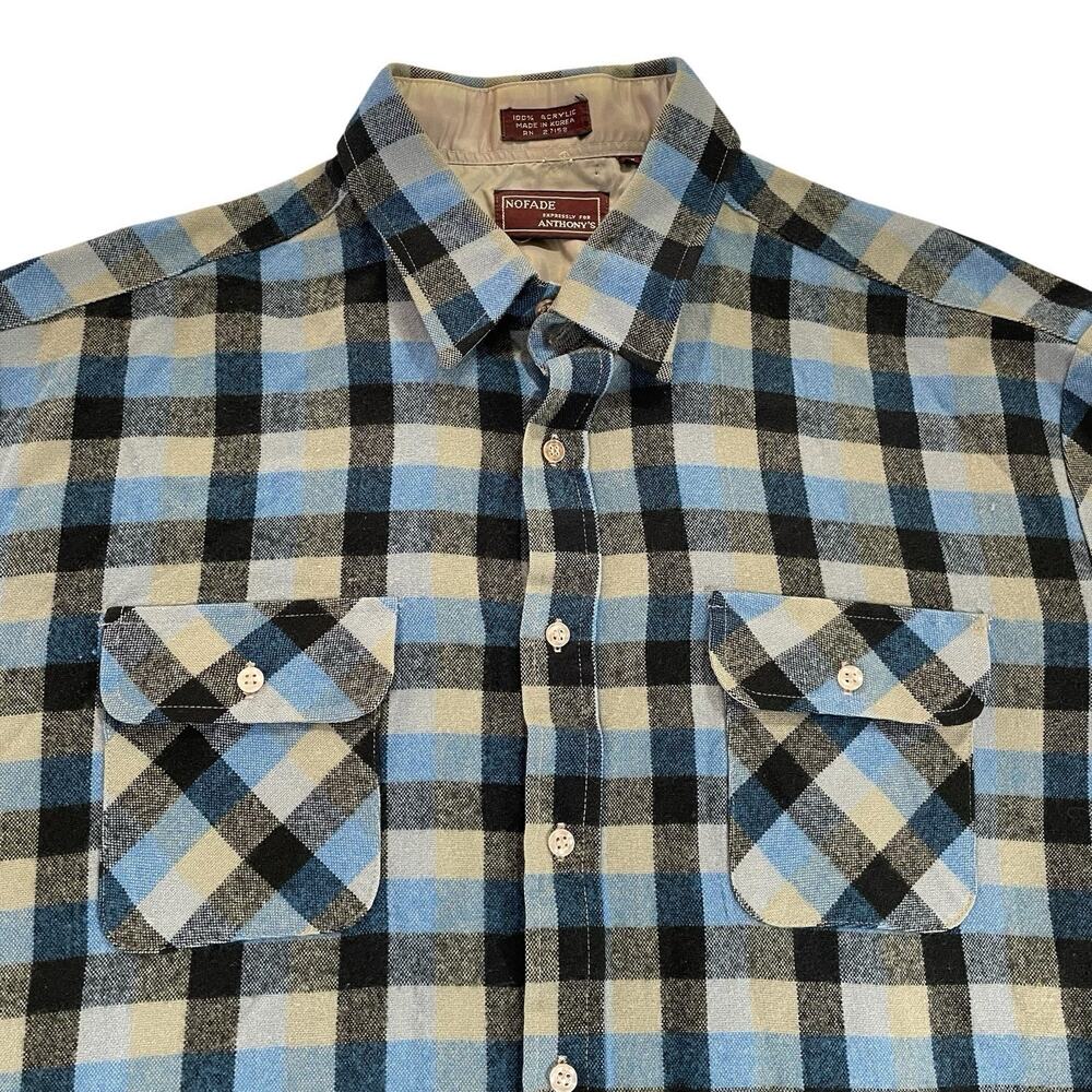 Vintage 80s Anthonys No Fade Button Up Shirt Men's XL 100% Acrylic Plaid Flannel